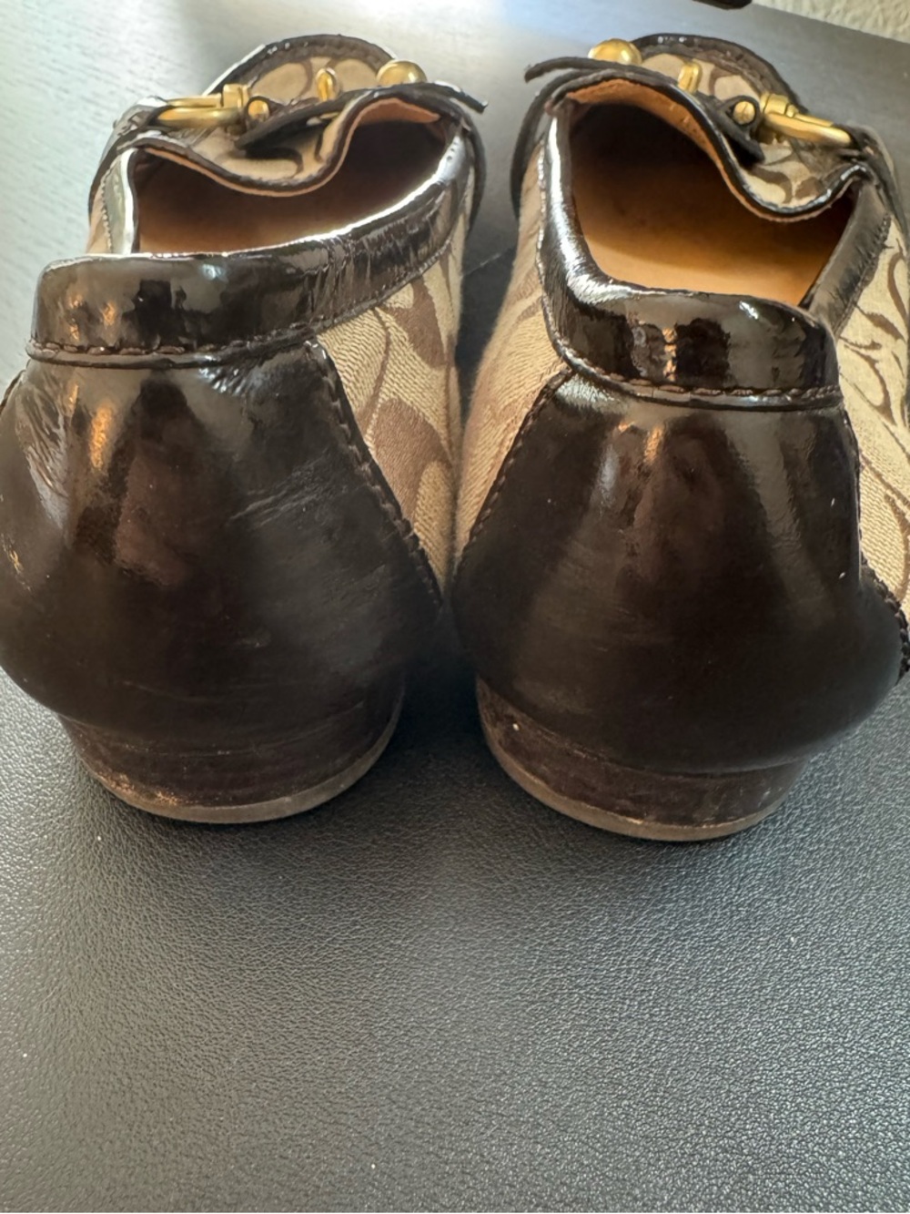 Coach Brown Signature Canvas Flats with Gold Buckle - Picture 5 of 6